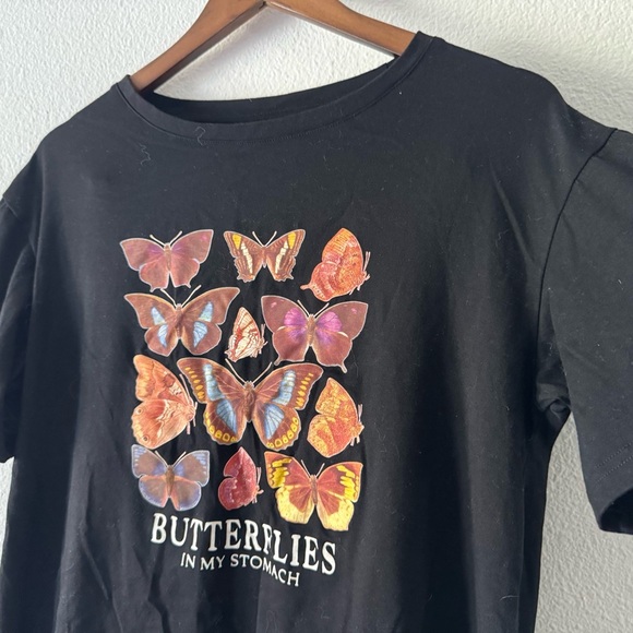 Black Butterfly Graphic Tee Butterflies in My Stomach Large Whimsy Y2K Vibe Boho - Picture 2 of 8